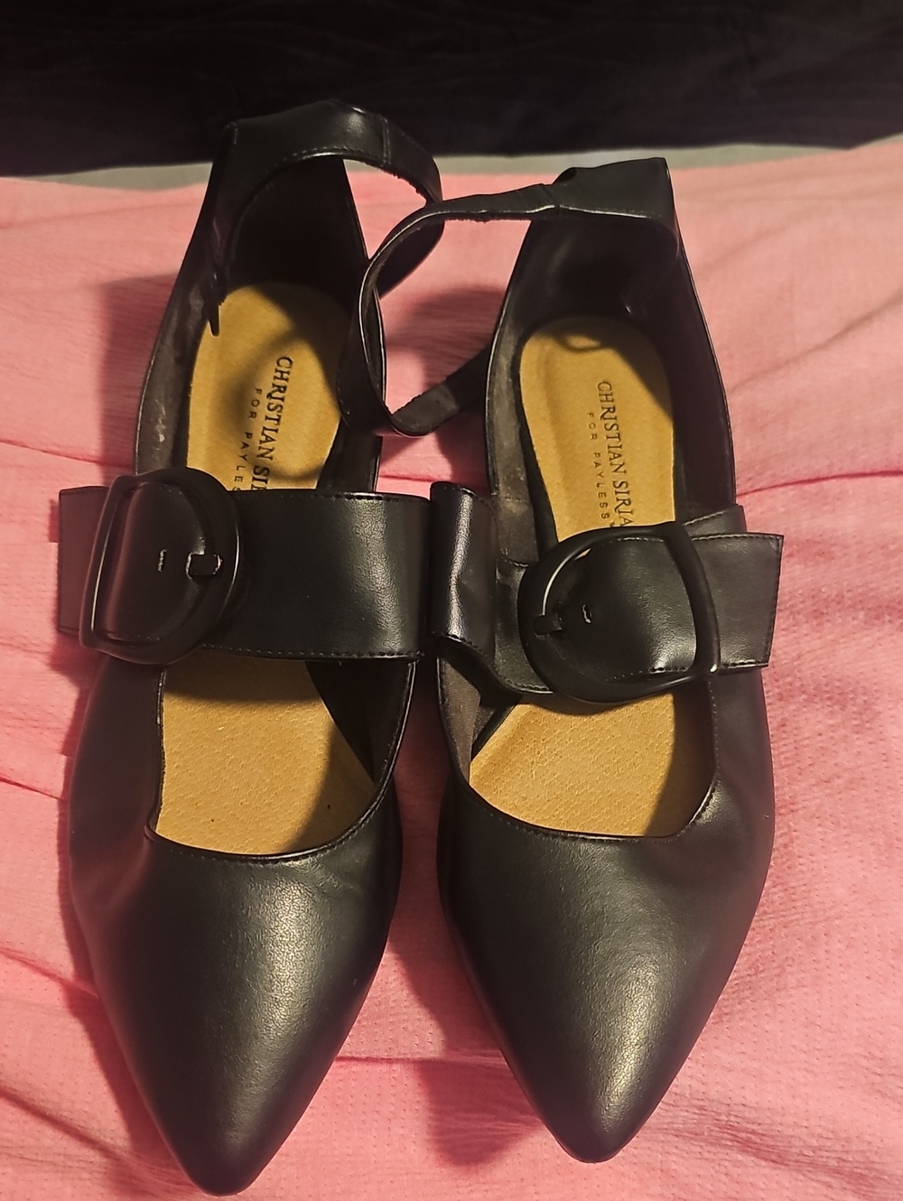 Christian Siriano Black Pointed Mary Jane Flats with Buckle Strap